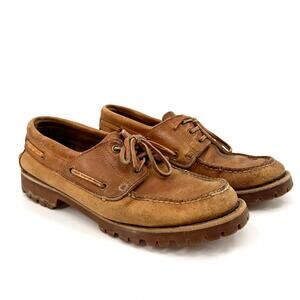 Vintage 90s Backroads Tan 100% Genuine Leather Rugged Lug Sole Loafers